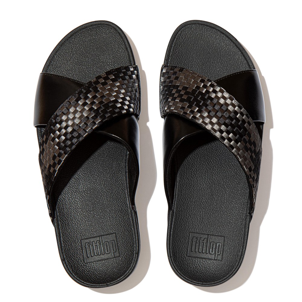 Fitflop Womens Slides Black - Lulu Silky-weave Cross - 23GAHTRMW